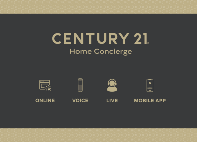 Century 21 Home Concierge Services logo with icons representing online, voice, live, and mobile app services.