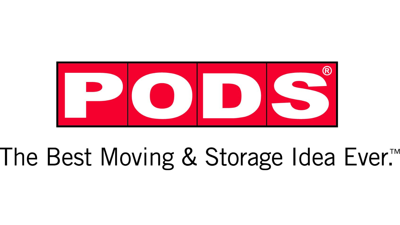 Logo of PODS, The Best Moving & Storage Idea Ever, featuring the company name in red and white text.